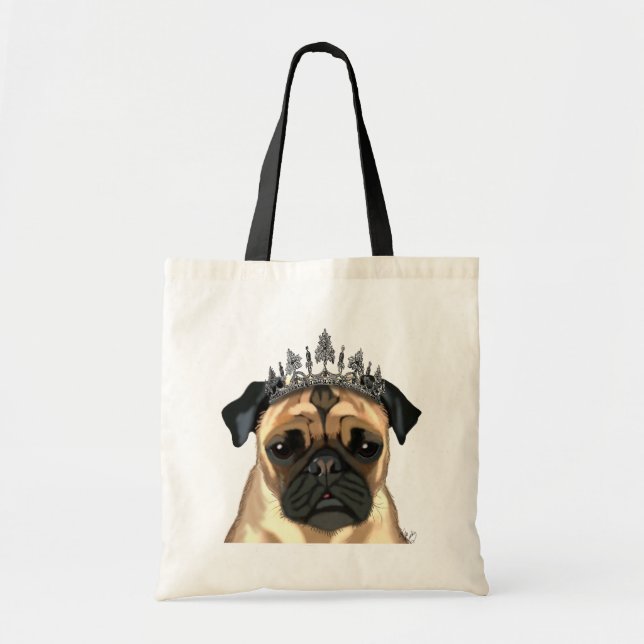 Bolso De Tela Pug Con Tiara (Frente)