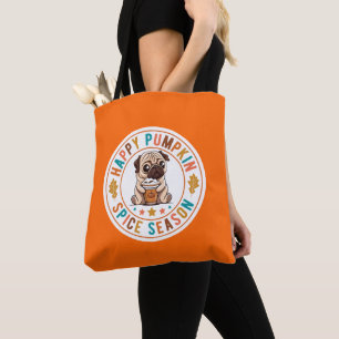 Bolso De Tela Pug de temporada feliz de calabaza