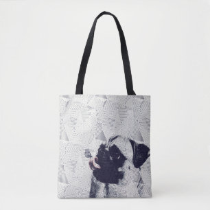 Bolso De Tela Pug geométrico con mariposa en el tote de arte de 