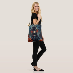 Bolso De Tela Pug montando motocicleta Halloween aterrador