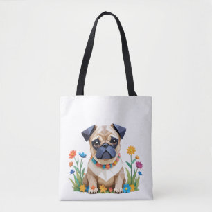 Bolso De Tela Pug Playable Adorable Fun Animal Colorful Geométri