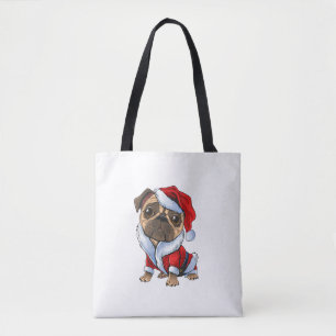 Bolso De Tela Pug Santa Navidades de disfraces Pajama Cute Perro