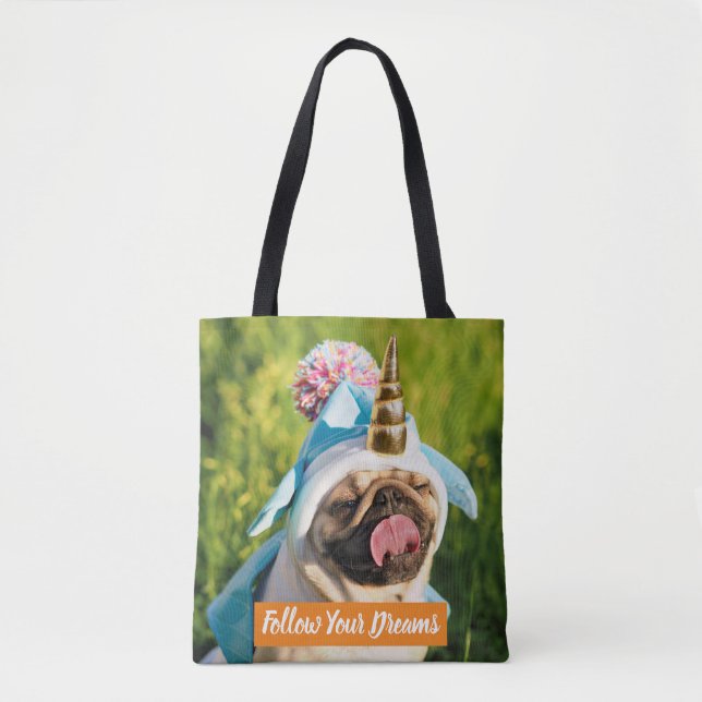 Bolso De Tela Pug unicornio (Anverso)