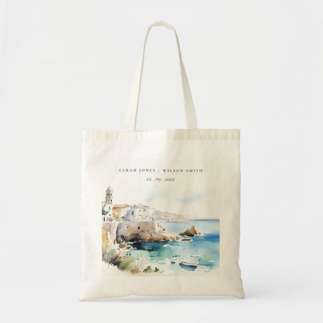 Bolso De Tela Puglia, Italy Watercolor Landscape Wedding (Frente)