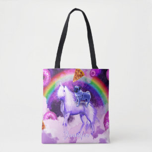 Bolso De Tela Pulga arco iris en el espacio montando un unicorni