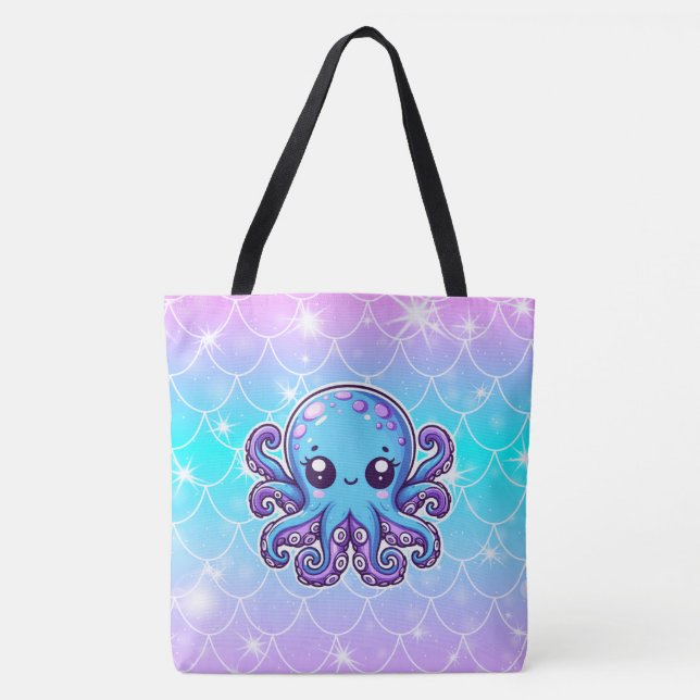 Bolso De Tela Pulpo azul lindo (Anverso)
