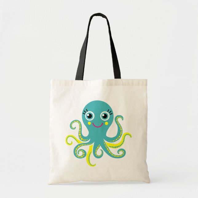Bolso De Tela Pulpo azul y amarillo (Frente)