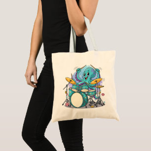 Bolso De Tela Pulpo Baterista Divertido Dibujo Animado Pulpo Toc