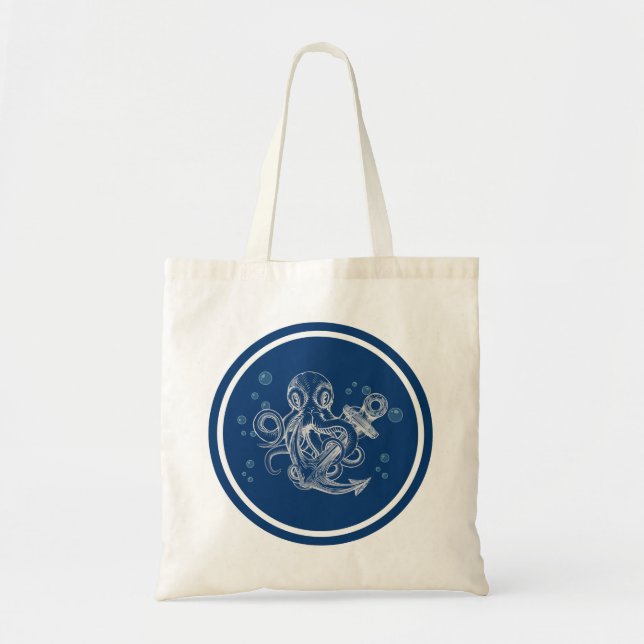 Bolso De Tela Pulpo con Ancla (Frente)