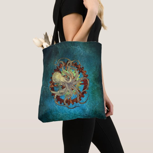 Bolso De Tela Pulpo de vapor y engranajes de relojería (Detalle)