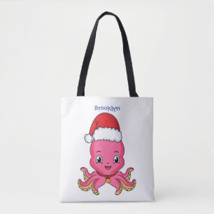 Bolso De Tela Pulpo lindo y feliz con sombrero de Navidad carica