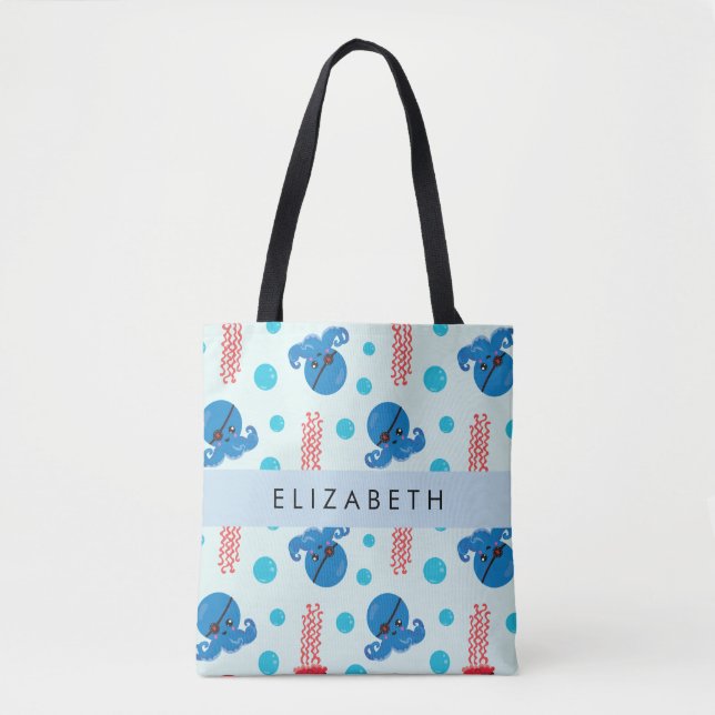 Bolso De Tela Pulpo pirata, medusa pirata, mar, tu nombre (Anverso)