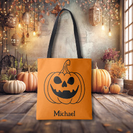Bolso De Tela Pumpkin Face Jack O Lantern With Name
