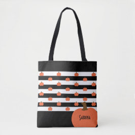 Bolso De Tela Pumpkin with Black & White Stripes - Personalized 