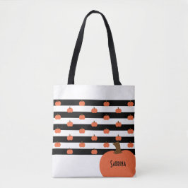 Bolso De Tela Pumpkin with White & Black Stripes - Personalized 