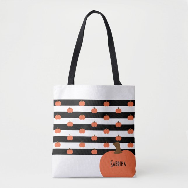 Bolso De Tela Pumpkin with White & Black Stripes - Personalized  (Anverso)