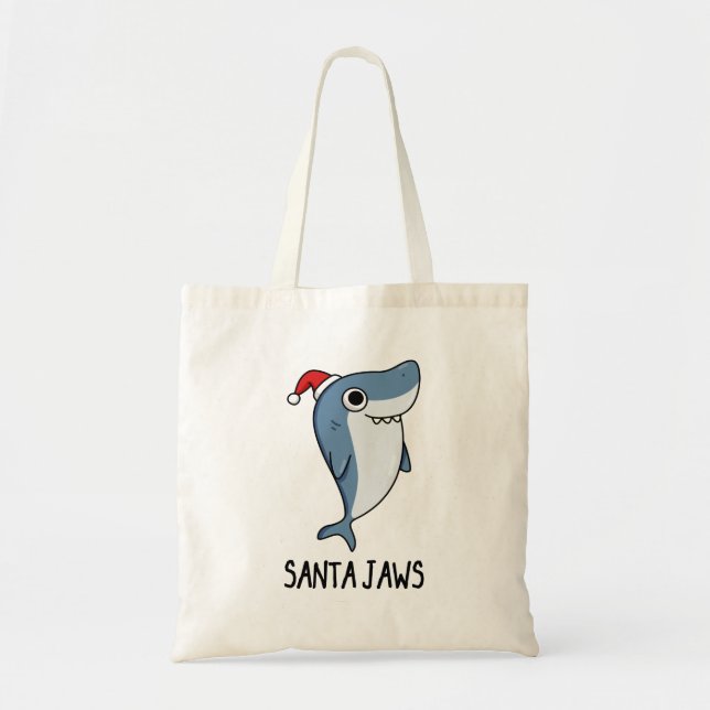 Bolso De Tela Pun de Navidades de tiburones divertidos de Santa  (Frente)