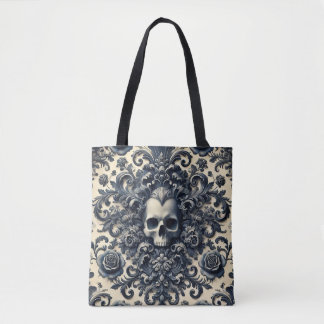 Bolso De Tela Punk barroco - Floral de Damasco con cráneo gótico