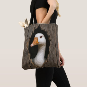 Bolso De Tela Punto de pico de ganso blanco del agujero de mader