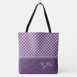 Bolso De Tela Punto de polka de lavanda en monograma de ciruela