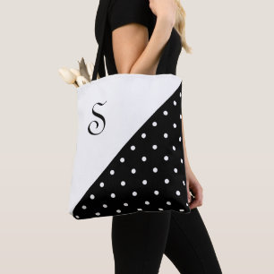 Bolso De Tela Punto de polka geométrica blanco negro monograma d
