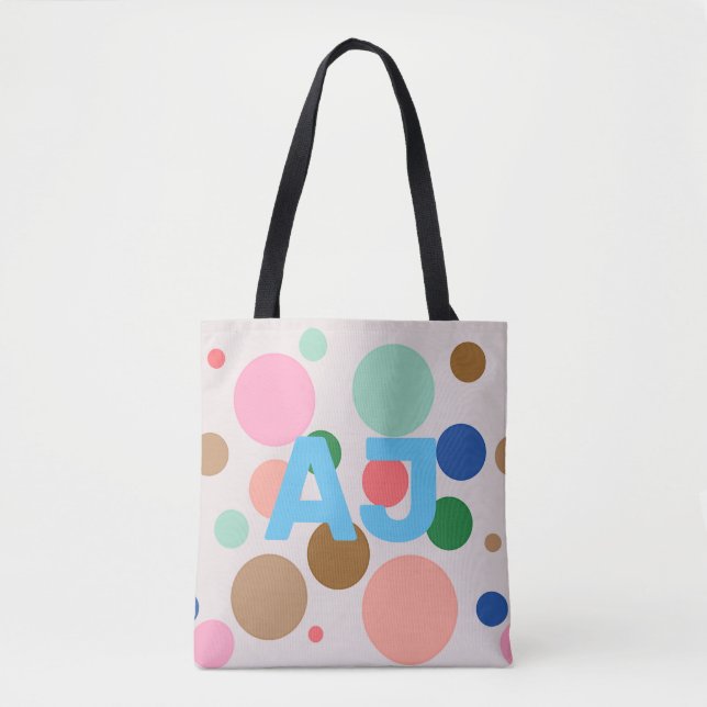 Bolso De Tela Punto de polka monograma moderno (Anverso)