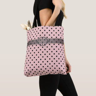 Bolso De Tela Punto de polka negra rosa