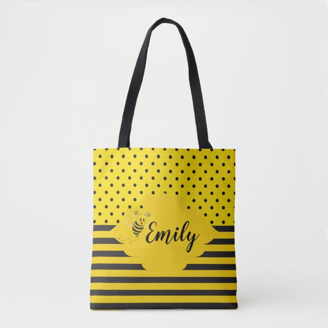 Bolso De Tela Punto de polka rayado de abejorro negro bebe (Anverso)