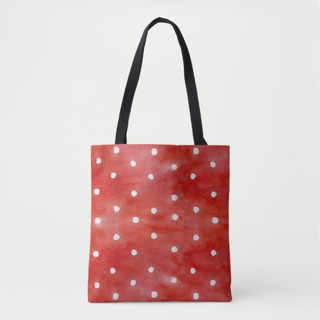 Bolso De Tela Punto de polka rojo, acuarela sin costuras. (Anverso)