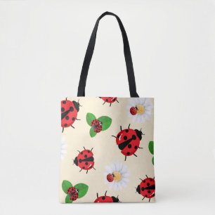 Bolso De Tela Punto de polka rojo lindo Ladybug Daisy flor veran