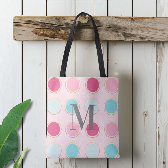 Bolso De Tela Punto de polka rosa y azul monogramado (Subido por el creador)