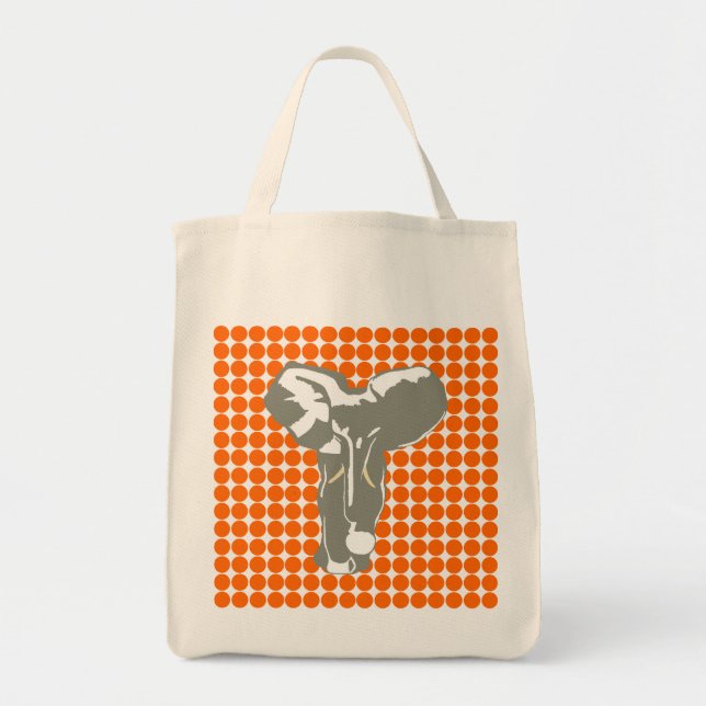 Bolso De Tela Punto de Safari Tangerino con Elefante de Arte Pop (Frente)