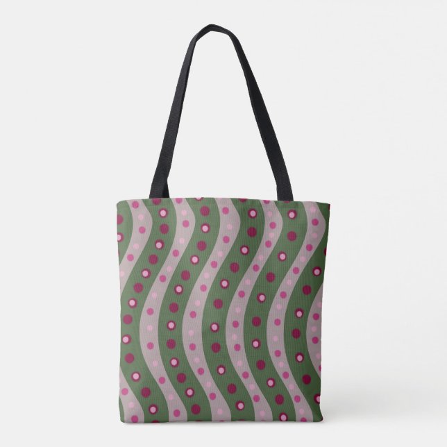 Bolso De Tela Punto Polka Magenta Pink Green Springtime Patterad (Reverso)