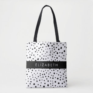 Bolso De Tela Puntos dálmatas, puntos, negro y blanco, tu nombre