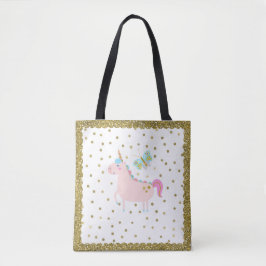 Bolso De Tela Puntos de Confeti de Unicornio con Brillo Rosa y D