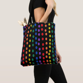 Bolso De Tela Puntos de golosinas arcoiris sobre negro