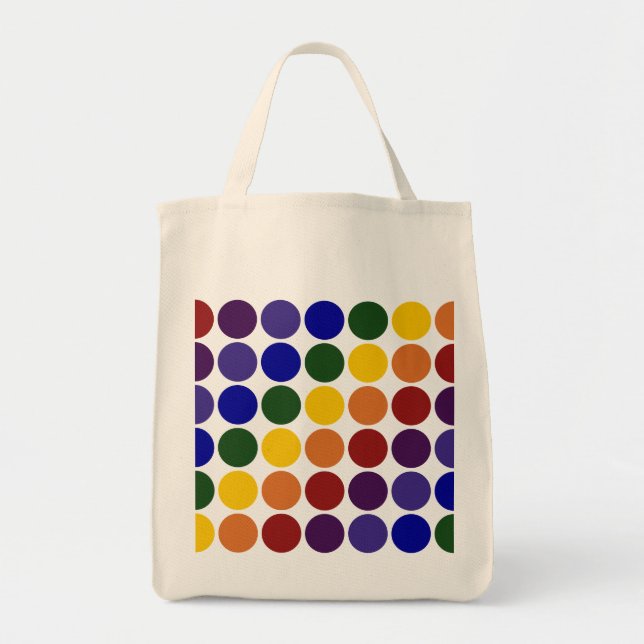 Bolso De Tela Puntos de polka arcoiris sobre gris (Frente)