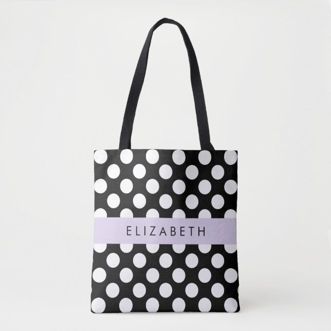 Bolso De Tela Puntos de Polka blancos y negros, punteados, tu no (Anverso)