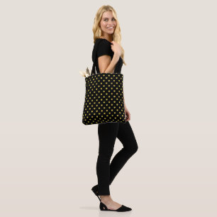 Bolso De Tela Puntos de Polka Dorado en Negro