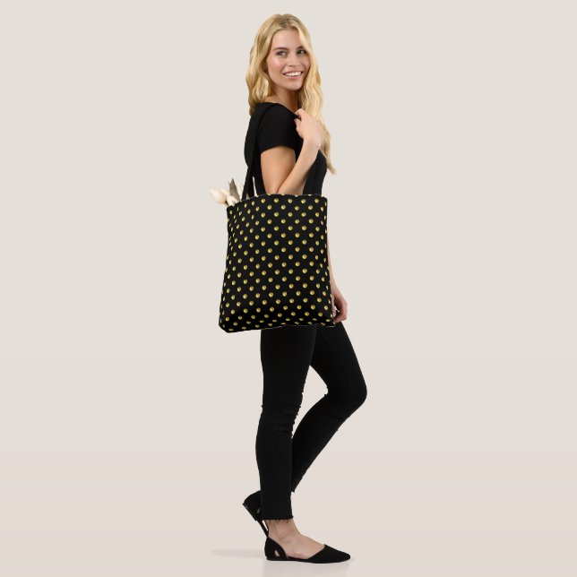 Bolso De Tela Puntos de Polka Dorado en Negro (Puesto)