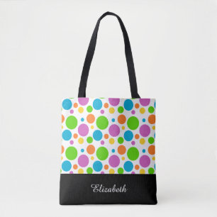 Bolso De Tela Puntos de Polka en blanco y negro con monograma