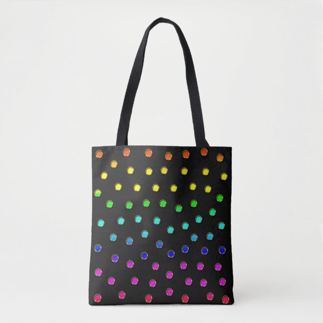 Bolso De Tela Puntos de polka en diseño metálico recto arcoiris (Anverso)