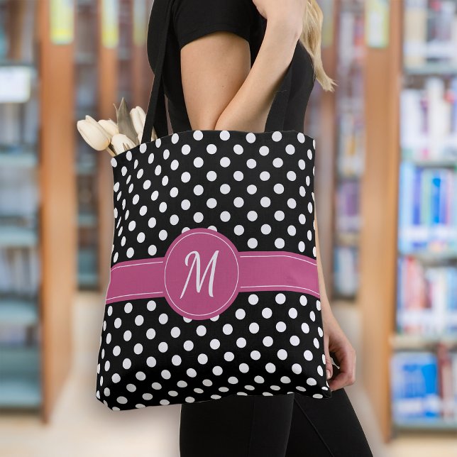 Bolso De Tela Puntos de Polka en Monograma Blanco Rosa Negro (Subido por el creador)