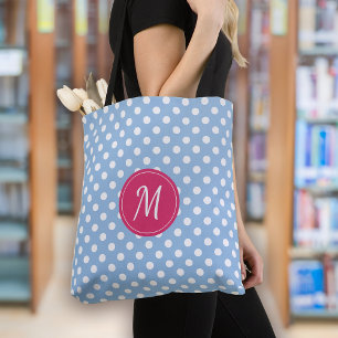 Bolso De Tela Puntos de Polka en Monograma Rosa Azul