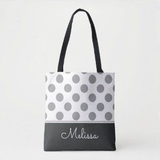 Bolso De Tela Puntos de polka gris| Personalizado