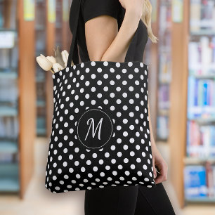 Bolso De Tela Puntos de Polka Monograma Blanco Negro