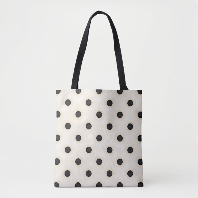 Bolso De Tela Puntos de Polka Negro sobre Blanco Antiguo (Anverso)