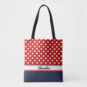 Bolso De Tela Puntos de polka rojo y blanco Personalizado con ba