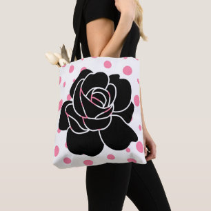 Bolso De Tela Puntos de Polka Rosa y Rosa Negro