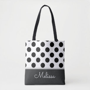 Bolso De Tela Puntos del Polka Negro Personalizado